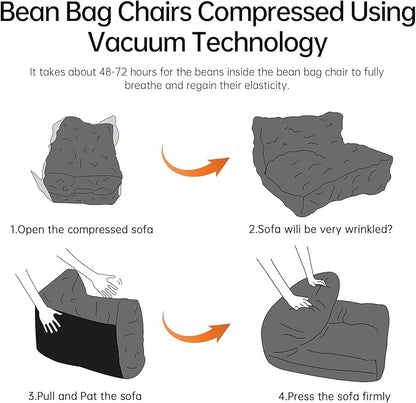 Bean Bag Chair with Ottoman, Comfy Bean Bag Sofa with Memory Foam, Lazy BeanBag Sofa with Footstool, Fireside Bean Bag Couch for Living Room, Bedroom, Apartment