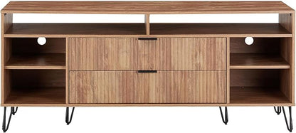 Manhattan Comfort Dumbo Mid Century Modern TV Stand for Televisions up to 60 Inches, Home Entertainment Center with Storage, 6 Shelves, 2 Drawers, No Tool Assembly, 63" Wide, Golden Brown