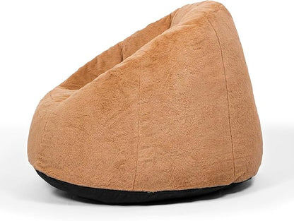 N&V Medium Shell Bean Bag Chair, Adult Size Bean Bag Sack, Foam Filling, Includes Removable and Machine Washable Cover, 37in, Soft Faux Fur (Brown, Medium)
