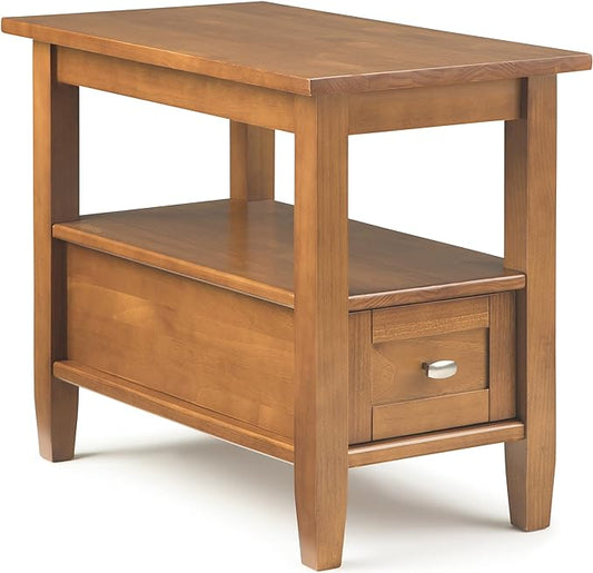 SIMPLIHOME Warm Shaker SOLID WOOD 14 inch Wide Rectangle Transitional Narrow Side Table in Light Golden Brown for the Living Room and Bedroom