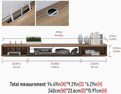 Pmnianhua Floating TV Shelf, 94'' Wall Mounted TV Stand Floating TV Console Media Entertainment Under TV Shelf for Bedroom Living Room (Walnut)