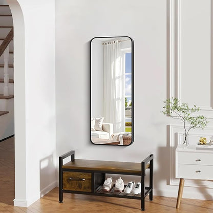 16" x 40"Bathroom Mirror, Matte Black Wall Mirror with Metal Frame, Decorative Rectangular Vanity Mirror for Bedroom Bathroom Living Room Entryway (Horizontal/Vertical)