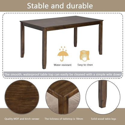 KEIKI 6-Piece Standard Height Dining Table Set with Rectangular Table, 4 Upholstered X-Shaped Backrset Chair, Bench, for 6 Person, Modern Table Set, Easy Assembly, for Kitchen, Dining Room, Walnut