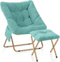 Comfy Saucer Chair for Adults, Foldable Living Room Chairs, Soft Faux Fur Lounge Chair for Bedroom, Reading Chairs, X-Large (Ottoman-Mint)