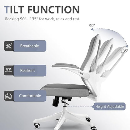 Computer Office Chair, Ergonomic Comfort Home Desk Chair, Mid Back Gaming Chair with Wheels, Adjustable Height, Lumbar Support, Flip-up Armrest with 350LBS Capacity