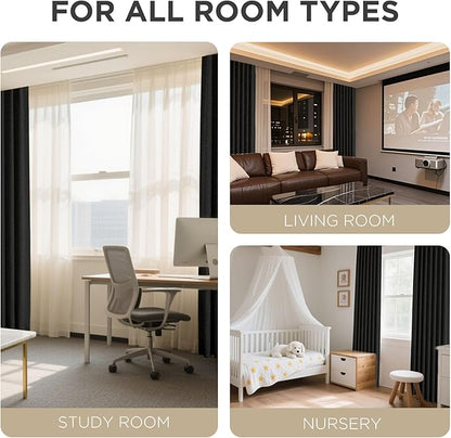 Joydeco 100% Blackout Curtains for Bedroom - Natural Linen Curtains 52"W x 84"L Long, Thermal Insulated 2 Panels Black Light Blocking Drapes, Rod Pocket & Back Tabs, Darkening Privacy for Living Room