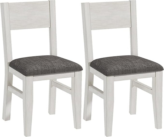 Solid Wood Dining Chairs Set of 2, Farmhouse Kitchen Chairs with Upholstered Cushion, Easy Assembly for Dining Room, Kitchen, Washed Gray