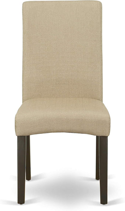 East West Furniture HEDR9-CAP-03 9 Piece Dining Room Table Set Includes a Rectangle Kitchen Table with Pedestal and 8 Brown Linen Fabric Parson Dining Chairs, 42x72 Inch, Cappuccino