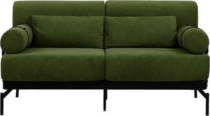 Modern Loveseat Sofa 59" Sofa Couch 2-Seater Sofa with Flexible USB Ports, Unique Cylindrical Armrests for Living Room, Green