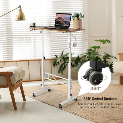 SIDUCAL Small Standing Desk Adjustable Height, Small Mobile Stand Up Desk with Wheels, Rolling Desk for Standing or Sitting, Portable Computer Desk for Walking Pad