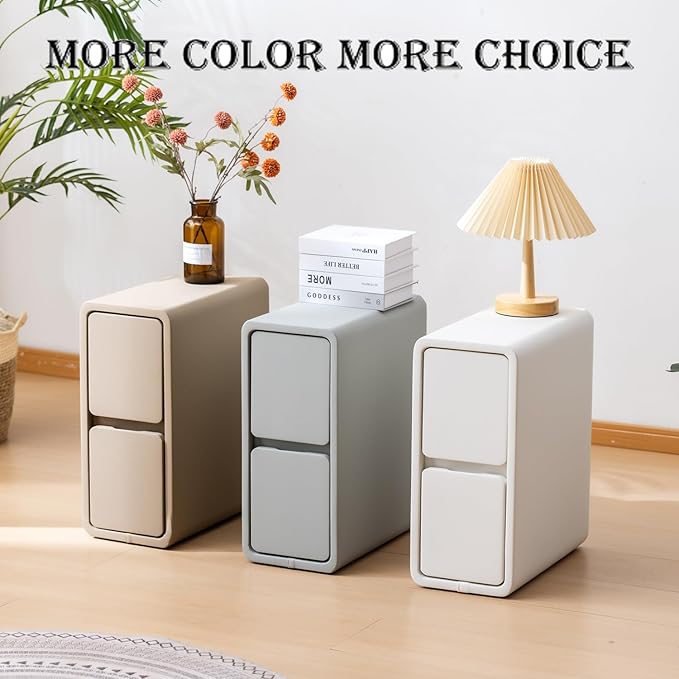 Narrow Nightstand, Solid Wood Night Stand for Small Spaces, Couch, Khaki Color 7.87in Wide