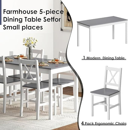 sogesfurnituer 5 Piece Kitchen Dining Room Table Sets for 4, Modern Space-Saving Dining Furniture, 47.5'' Pastoral Rectangular Dining Table Furniture Set for Kitchen, Grey&White