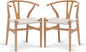 POLY & BARK Weave Dining Chairs – Mid-Century Modern Wishbone Dining Chairs with Arms, Solid Wood Frame, Indoor Use – Natural – Set of 2 - Ideal for Dining Room, Kitchen or Stylish Accent Setting