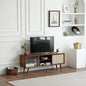 Tiita Rattan TV Stand for 55 Inch TV, Bamboo TV Cabinet with Adjustable Shelf and Storage, Boho Entertainment Center, Mid Century Modern Media Console for Bedroom, Living Room, Study, Walnut