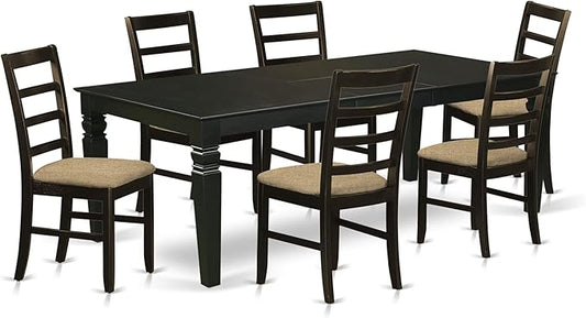 East West Furniture LGPF7-BLK-C 7 Piece Kitchen Table Set Consist of a Rectangle Dining Table with Butterfly Leaf and 6 Linen Fabric Upholstered Dining Chairs, 42x84 Inch, Black