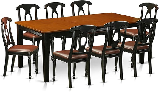 East West Furniture QUKE9-BCH-LC 9 Piece Dining Table Set Includes a Rectangle Dinner Table with Butterfly Leaf and 8 Faux Leather Dining Room Chairs, 40x78 Inch, Black & Cherry