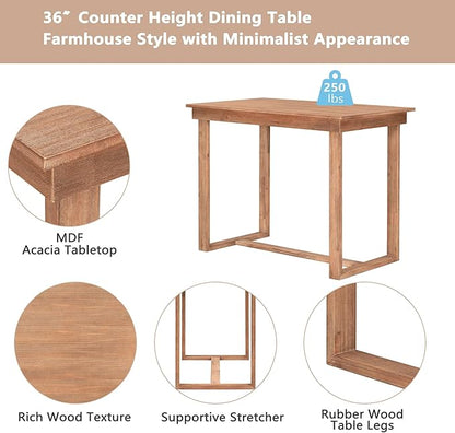 Merax Farmhouse Counter Height 5-Piece Dining Set with 1 Rectangular Table and 4 Upholstered Chairs for Small Places, Family Kitchen Furniture, Brown