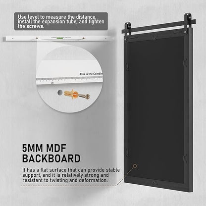 Black Farmhouse Mirror - 24x36INCH Wood Framed Square Bathroom Mirror for Vanity, Barn Door Style Wall Mounted Dresser Decor Living Room Bedroom Vertical