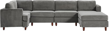 127.5" L/U-Shaped Sectional Couch with Movable Ottoman & 6 Removable Back Cushion, Corduroy Fabric Upholstered 6 Seat Modular Sleeper Sofa,DIY Free Combination Couches for Living Room,Grey