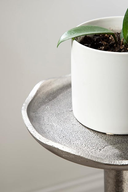 Kate and Laurel Alessia Modern Decorative Metal Drink Table; 8 x 8 x 22; Silver; Stunning Cast Aluminum Pedestal Plant Stand with Rough Texture and Deckled Edge