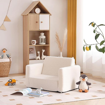 Tiita Kids Sofa, 2-in-1 Toddler Chair, Convertible Children Couch to Lounger, Flip Out Kid Sofas Chair, Toddler Armrest Chairs Bed, Folding Kids Play Sofa for Girl or Boy (Beige)