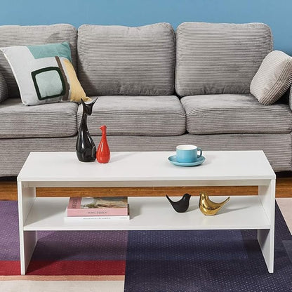 Panana 2-Tier Coffee Table Simple Couch Sofa Side End Table Tea Accent Table for Living Room Office, 39.4" x 15.7" x 15.7" (White)