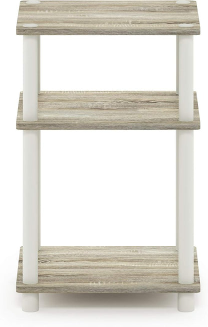 Furinno Just 3-Tier Turn-N-Tube End Table / Side Table / Night Stand / Bedside Table with Plastic Poles, 1-Pack, Sonoma Oak/White