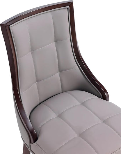 Manhattan Comfort Fifth Avenue Faux Leather Dining Chairs, Parsons Accent Furniture with Padded Wingback Seat, Fine Rectangular Stitching and Solid Beech Wood Frame, Set of 2, Grey