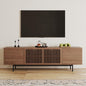 POVISON Full Assembled Mid-Century Modern TV Stand with Slatted Doors, Wood Media Console for 65-75 Inch TV, TV Console with Tall-cast Metal Legs, Entertainment Center with Storage for Living Room