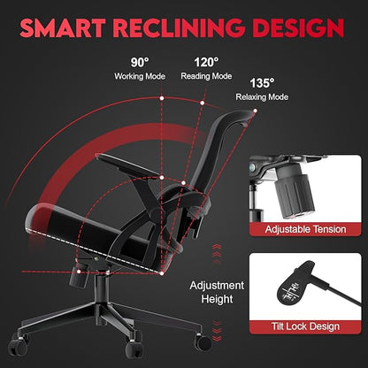 Big and Tall Ergonomic Office Chair，400LB Comfy Desk Chairs with Lumbar Back Support, Heavy Duty Mesh Computer Chairs with Wheels and Arms Comfortable for Home Office, Study, Bedroom