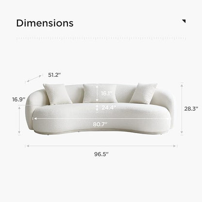 Acanva Mid Century Modern Curved Living Room Sofa, 4-Seat Boucle Fabric Couch for Bedroom, Office, Apartment, White
