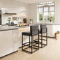 Barstools Set of 2 Grey Metal Bar Stools Modern Bar Chairs Pu Leather for Kitchen Island Counter Height Cafe Resturant Stools, 26 Inch