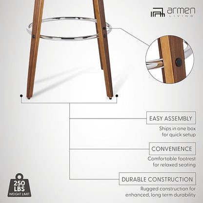 Armen Living Sonia 26" Counter Height Swivel Brown Faux Leather and Walnut Wood Bar Stool - Set of 3