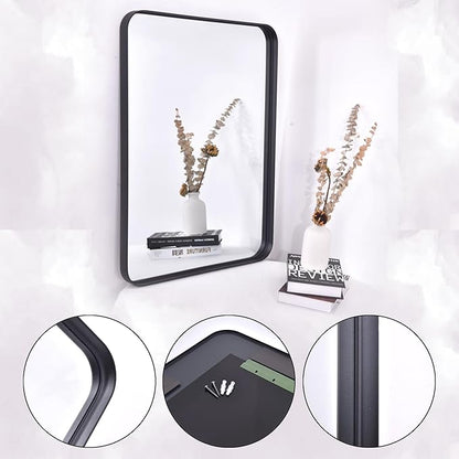 Black Mirror,30x50 Black Mirror for Bathroom Mirror,Framed Mirrors for Bathroom,Wall Mirrors,Horizontal and Vertical Hanging