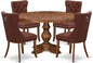 I5DA5-50N-26 5-Pc Kitchen Table Set Contain a Wooden Table and 4 Burgundy Polyester Fabric Upholstered Chairs with Button-Tufted Back, Antique Walnut