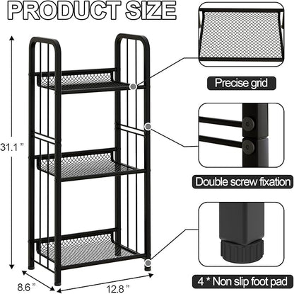 Bookshelf Storage Shelf Bookcase Freestanding Storage Stand for Living Room, Bedroom, Kitchen, Rust Resistance, Easy Assemblyl Free Combination Multi-Functional Organizer (3 Tiers, Black)