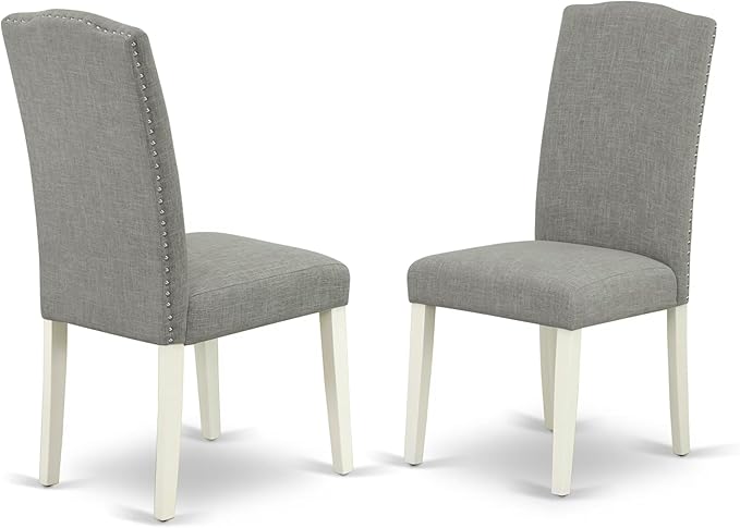 East West Furniture V077EN206-7 7 Piece Dining Room Furniture Set Consist of a Rectangle Dining Table with V-Legs and 6 Dark Shitake Linen Fabric Parsons Chairs, 40x72 Inch, Multi-Color