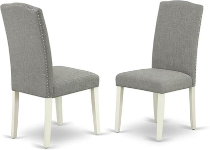 East West Furniture 1NDEN3-LWH-06 3 Piece Dining Table Set Contains a Rectangle Dinner Table with Dropleaf and 2 Dark Shitake Linen Fabric Upholstered Chairs, 30x48 Inch, Linen White