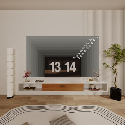 70'' Floating TV Stand,Wall Mounted TV Console,Floating TV Cabinet,Under TV Shelf for Bedroom Living Room(White)