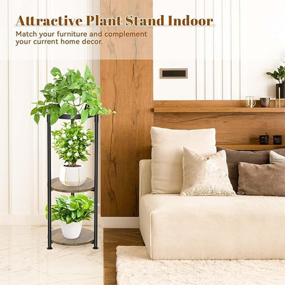 KMOTASUO 3 Tier Black Plant Stand Indoor for Large Tall Heavy Duty Planter, Multiple Sturdy Metal Flower Corner Rack for Narrow House Floor, Iron Vertical Level Round Orchi Holder Organizer, Modern