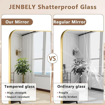 Brushed Gold Mirror, 24"x36" Rectangle Bathroom Mirror, Metal Frame Rectangle Corner Vanity Mirror, Wall Mounted Mirror for Modern, Living Room, Bedroom, Horizontal Or Vertical