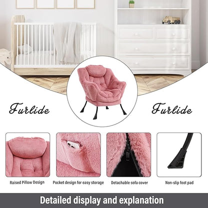 Lazy Chair with Ottoman, Modern Chair with Folding Footrest, Lounge Accent Chair, Comfortable Reading Chair (Plush Dark Pink)