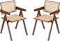 Tiita Rattan Dining Chairs Set of 2, Mid Century Modern Armchairs, Wooden Kitchen Chairs for Dining Room, Living Room, Walnut