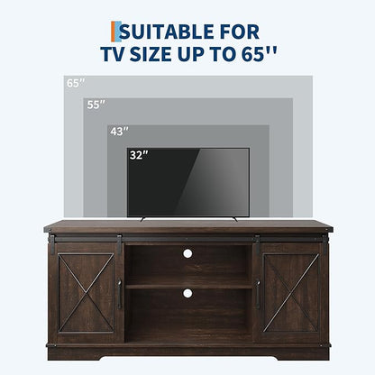 GarveeHome Farmhouse TV Stand for TV up to 65 Inches and Entertainment Center with Sliding Barn Doors and Adjustable Shelf, Tv Media Console Table with Storage Cabinet for Living Room, Bedroom, Brown