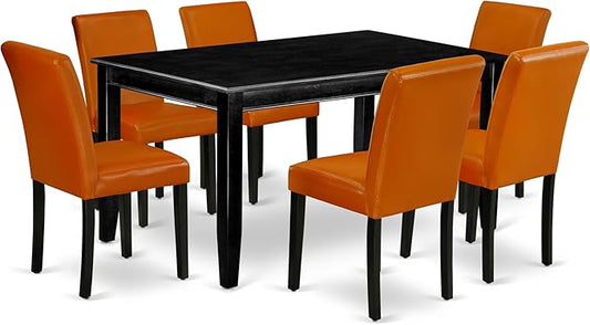 East West Furniture DUAB7-BLK-61 7 Piece Kitchen Table & Chairs Set Consist of a Rectangle Dining Table and 6 Baked Bean Faux Leather Parson Dining Room Chairs, 36x60 Inch, Black