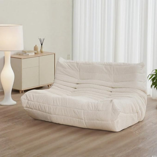 Fireside Loveseat Mid-Century Armless Sofa — Twin-Size Floor Lounger in Soft Premium Corduroy, Foam-Filled Accent Chair for Living Room or Bedroom (Ivory, Two Seater)