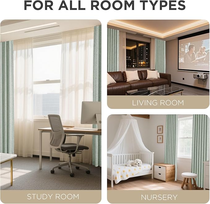 Joydeco 100% Blackout Curtains for Bedroom - Natural Linen Curtains 37" W x 72" L Long, Thermal Insulated 2 Panels Light Blocking Drapes, Rod Pocket & Back Tabs, Darkening Privacy for Living Room