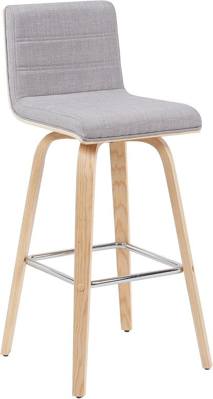 Vienna Modern Swivel Bar Height Stool with Grey Upholstered Seat and Patterned Oak Wood Frame Set of 3