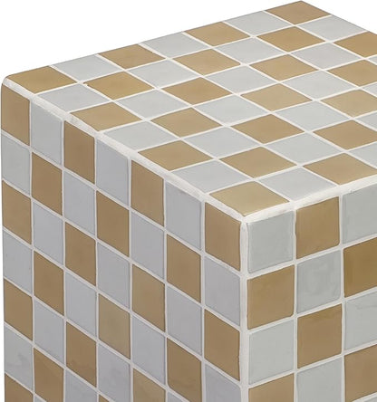 JONATHAN Y END2000I Callista 18" Modern Bohemian Ceramic Tiled Rectangle End Table, Side Table, Accent Table for Living Room, Bedroom, Khaki Yellow/Light Gray