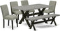 East West Furniture X696AB106-6 6 Piece Dining Room Set Contains a Rectangle Dining Table with X-Legs and 4 Shitake Linen Fabric Parson Chairs with a Bench, 36x60 Inch, Multi-Color